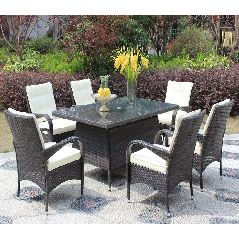 Streamdale Furniture Outdoor Patio Furniture Rectangular Dining Table With Clear Tempered Glass