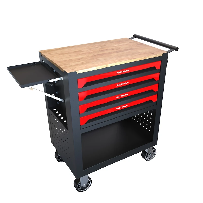 Streamdale Furniture 4 Drawers Multifunctional Tool Cart With Wheels And Wooden Top