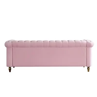 Simplie Fun Chesterfield Velvet Sofa 84.65 Inch For Living Room Pink Color
