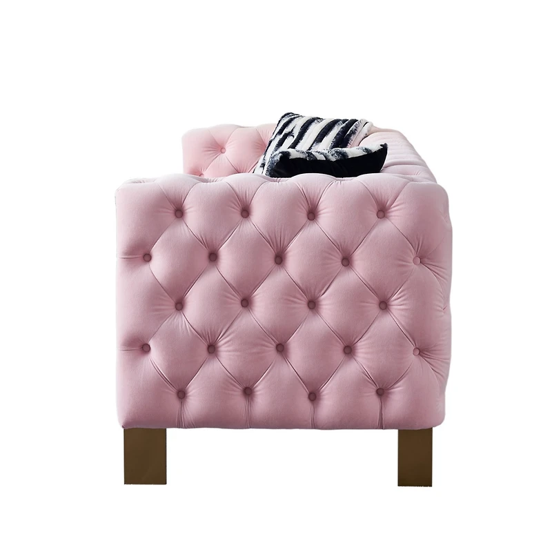 Simplie Fun Chesterfield Modern Tufted Velvet Living Room Sofa, 84.25" W Couch, Pink