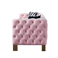 Simplie Fun Chesterfield Modern Tufted Velvet Living Room Sofa, 84.25" W Couch, Pink