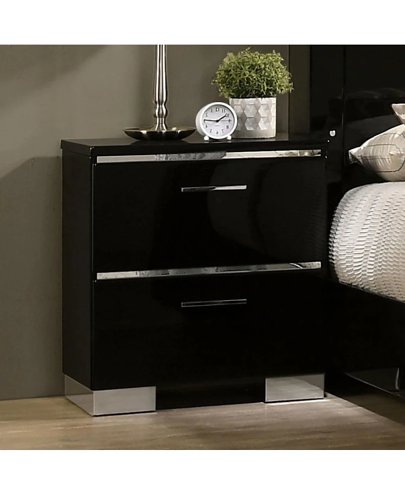 Simplie Fun Black Nightstand with Usb Charger & Chrome Accents