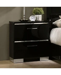 Simplie Fun Black Nightstand with Usb Charger & Chrome Accents