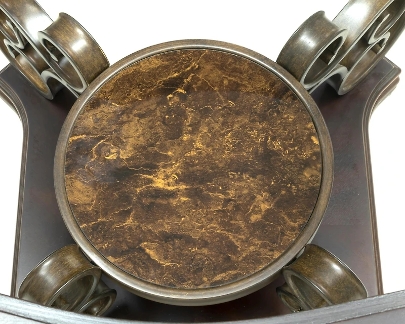 Streamdale Glass Top End Table with Marble Shelf and Metal Legs