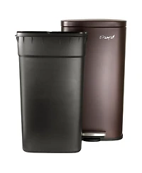 Elama 3 Piece 30 Liter and 5 Liter Stainless Steel Step Trash Bin Combo Set with Slow Close Mechanism in Matte Bronze