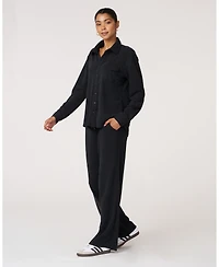 Rebody Active Women's Retreat Waffle Button Down Shirt For Women