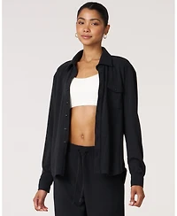 Rebody Active Women's Retreat Waffle Button Down Shirt For Women