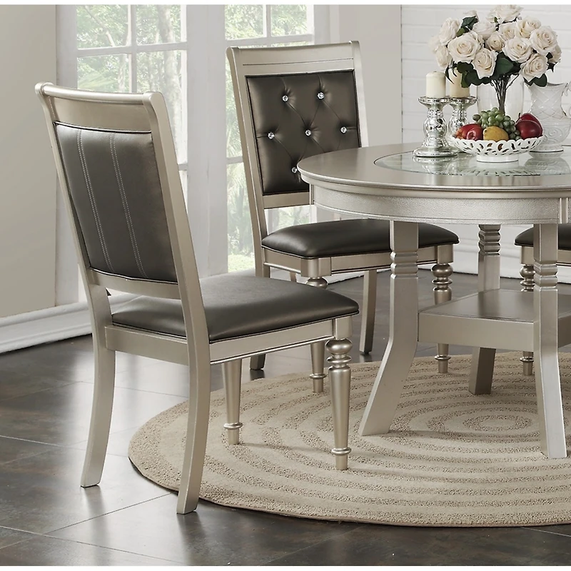 Simplie Fun Luxury Silver Accent Tufted Upholstered Chairs Set Of 2 Dining Side Chairs