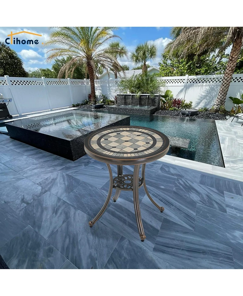 Mondawe Patio Table Round Outdoor Dinging Coffee Table with Umbrella Hole