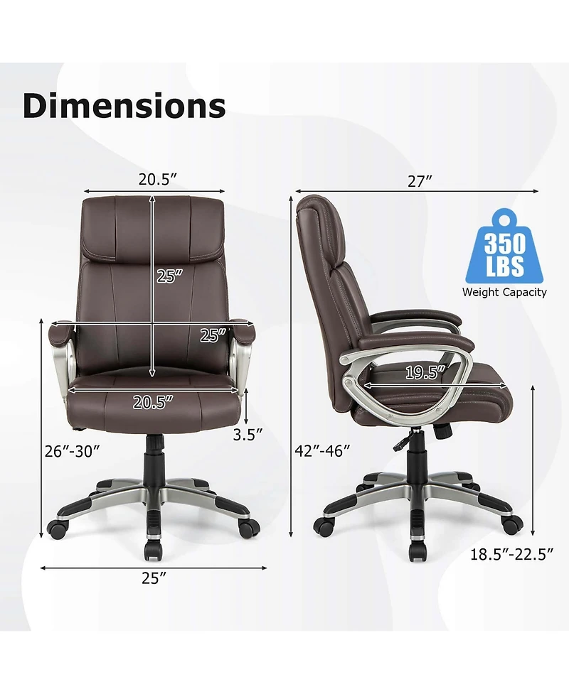 Ergonomic Office Chair Pu Leather Executive Swivel with Upholstered Armrests