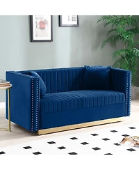 Streamdale Blue Velvet Vertical Tufted Sofa Loveseat