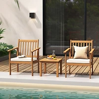 3 Pcs Patio Wood Furniture Set Acacia Wood Chairs & Coffee Table with soft Cushions