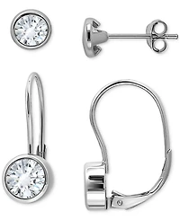Giani Bernini 2-Pc. Set Cubic Zirconia Bezel Stud & Leverback Earrings in Sterling Silver, Created for Macy's