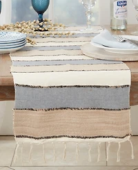 Saro Lifestyle Boho Chic Fringed Stripe Table Runner, 16"x72"