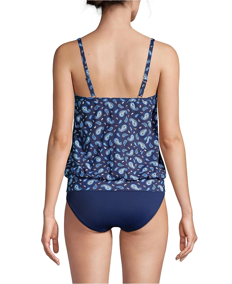 Lands' End Women's Blouson Tummy Hiding Tankini Swimsuit Top Adjustable Straps