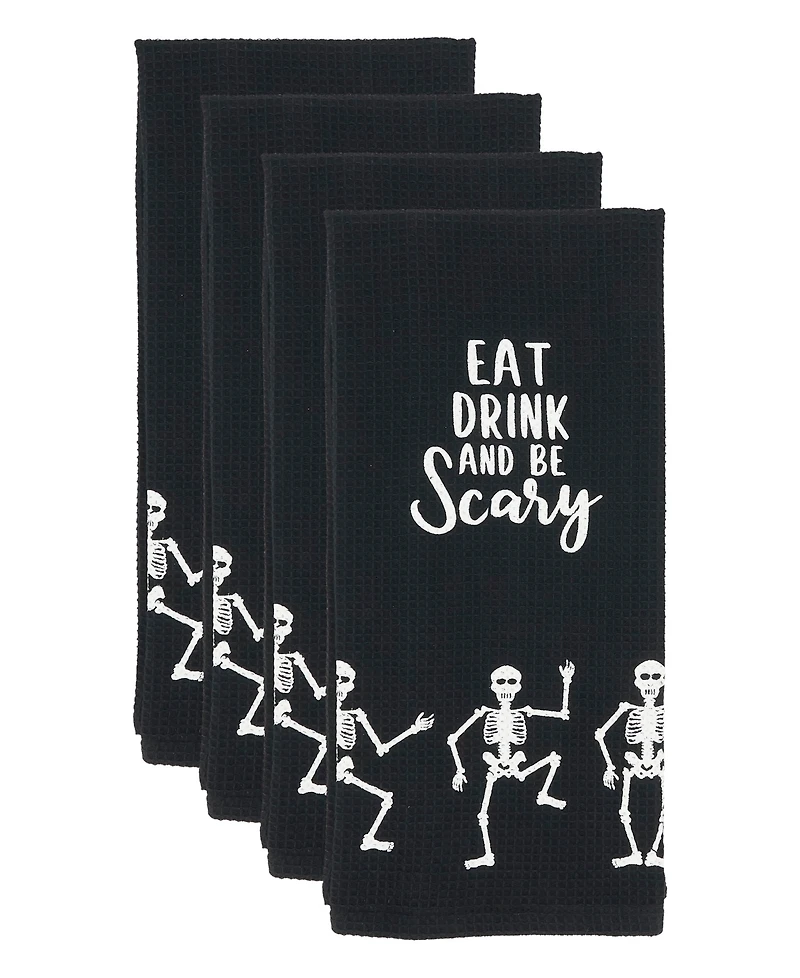 Saro Lifestyle Frightful Feast Skeleton Kitchen Towel Set of 4,18"x28"