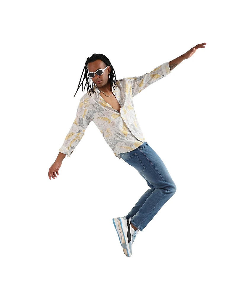 Campus Sutra Men's EcoLiva Grey & Yellow Minimal Lined Shirt