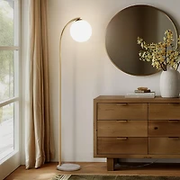 Luna Drop 75" Led Contemporary Floor Lamp with Marble Base Frosted Glass Globe