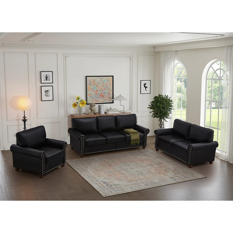 Streamdale Living Room Sofa With Storage Sofa 1+2+3 Sectional Black Faux Leather