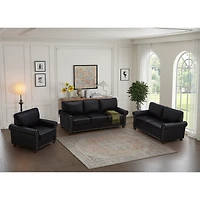 Streamdale Living Room Sofa With Storage Sofa 1+2+3 Sectional Black Faux Leather