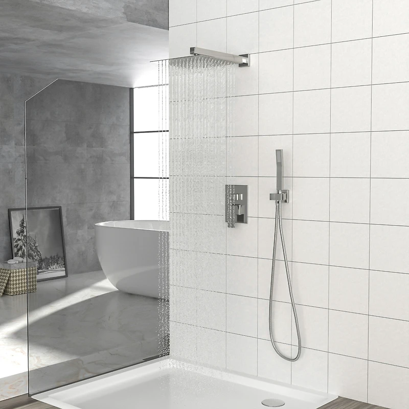 12" Rain Shower Head Systems, Brushed Nickel, Wall Mounted Shower