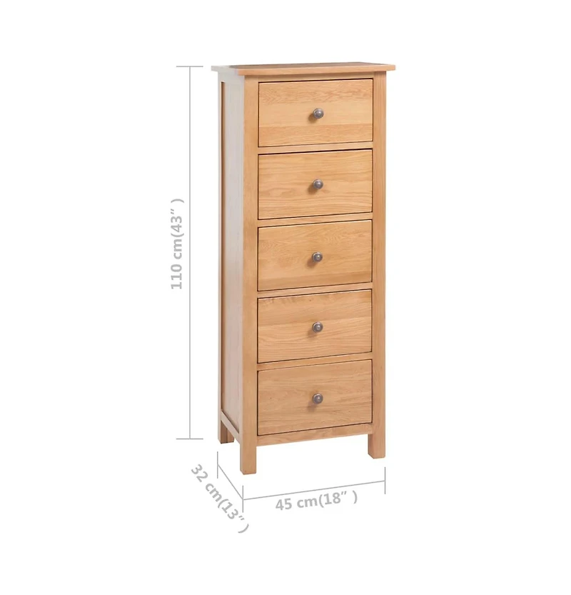Tall Chest of Drawers 17.7"x12.5"x43.3" Solid Oak Wood