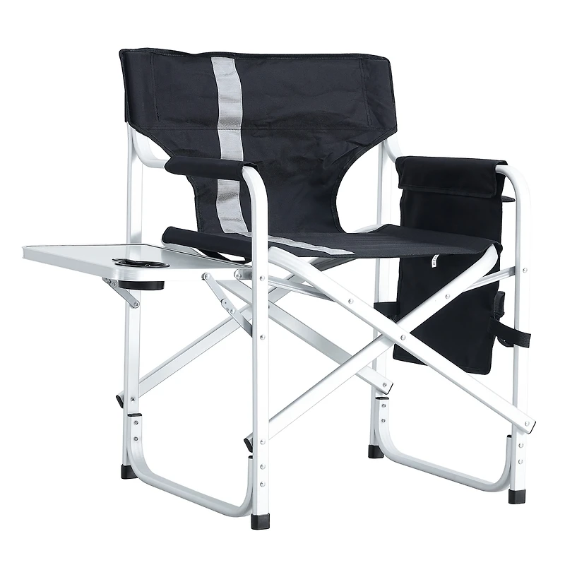 Streamdale Lightweight Folding Chair with Table and Pockets, Black/Grey