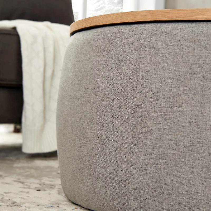 Round Storage Ottoman, 2 in 1 Function, Work as End Table and Ottoman
