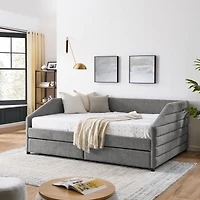 Streamdale Furniture Queen Size Upholstered Daybed with Trundle, Grey