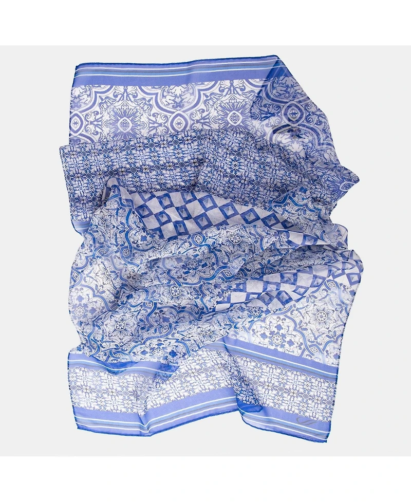 Miramar - Long Sheer Silk Scarf for Women - Blue