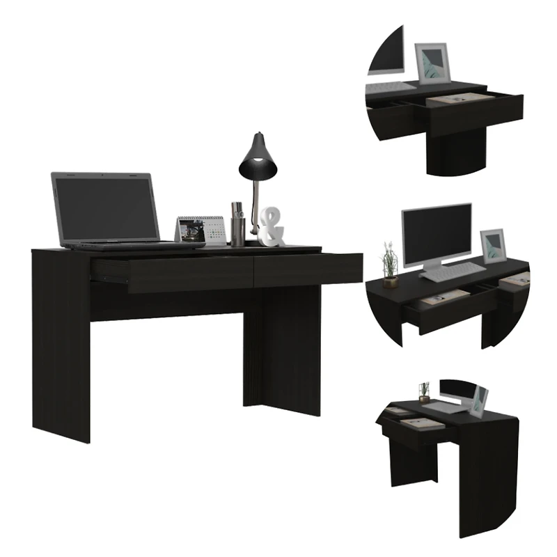 Simplie Fun Acre Writing Computer Desk, Two Drawers - Black