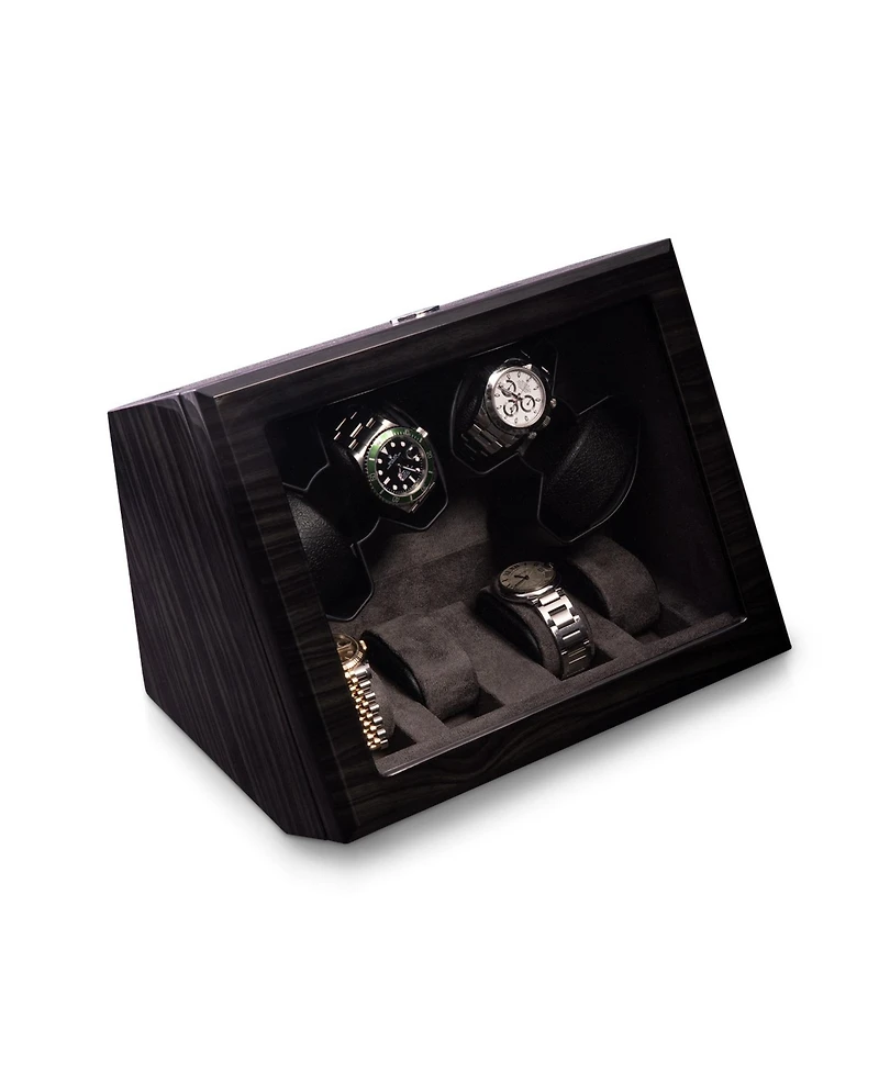 Bey-Berk Ash wood high lacquer four watch winder and four watch storage case with glass top