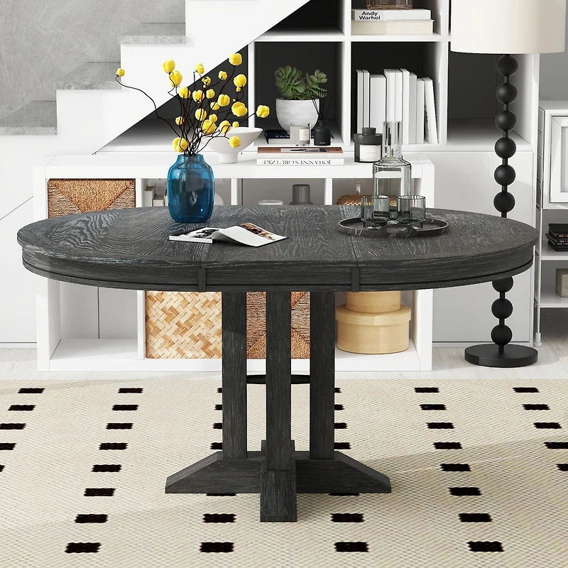 Streamdale Farmhouse Round Extendable Dining Table (Natural Wood)