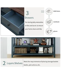 Simplie Fun Retro Design Console Table With Two Open Shelves, Pine Solid Wood Frame And Legs