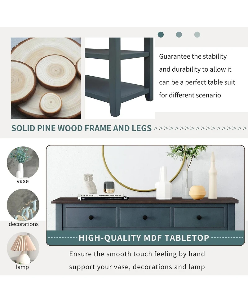 Simplie Fun Retro Design Console Table With Two Open Shelves, Pine Solid Wood Frame And Legs