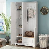 Simplie Fun White Hall Tree with Bench and Shoe Cabinet