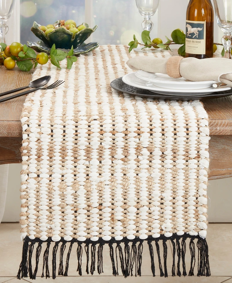 Saro Lifestyle Chunky Chindi Fringed Table Runner, 16"x72"