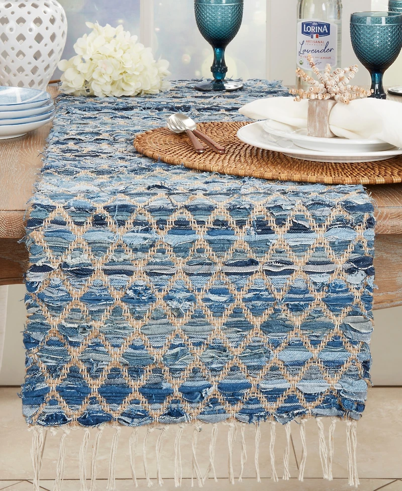Saro Lifestyle Woven Chindi Net Fringed Table Runner, 16"x72"