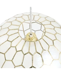 Storied Home Capiz Honeycomb Globe Pendant Light Capiz White Seashells