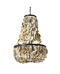 Storied Home Metal and Draped Oyster Shell Chandelier Black and Natural