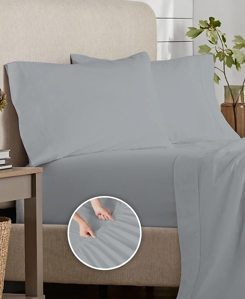 Purity Home 300 Thread Count Brushed Cotton Percale -Pc. Sheet Set
