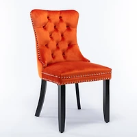 Modern Velvet Upholstered Dining Chair Set, Orange