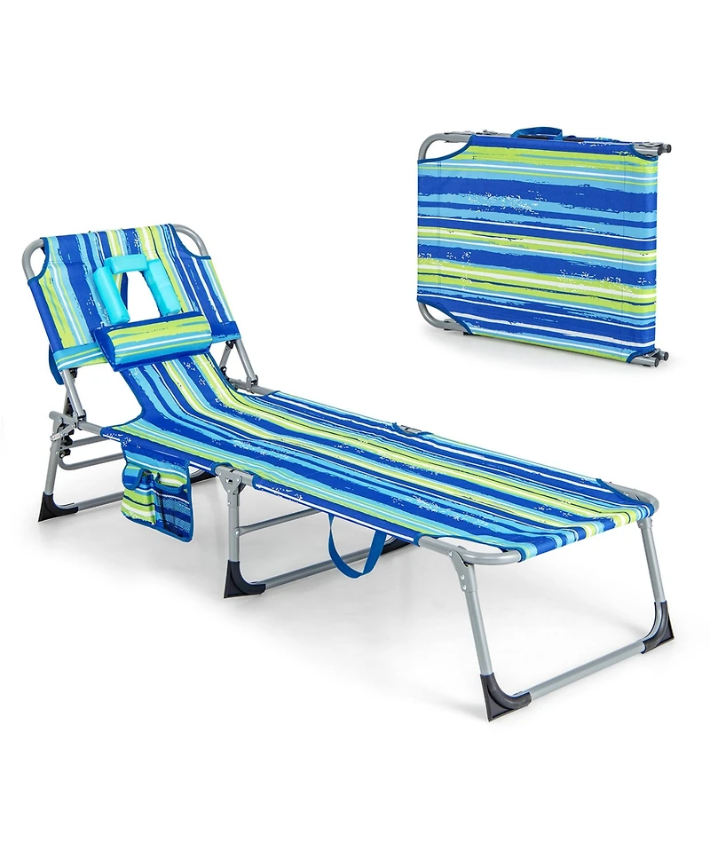 Outdoor Beach Lounge Chair Folding Chaise Lounge with Pillow
