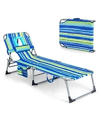 Outdoor Beach Lounge Chair Folding Chaise Lounge with Pillow
