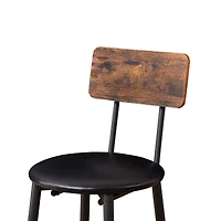 Simplie Fun Upholstered Round Barstool Set with Backrest, Rustic Brown, 23.62" W X 23.62" D X 35.43"