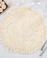 Saro Lifestyle Rustic Raffia Fringe Placemat Set of 4, 14"x14"