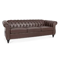 Streamdale Furniture 84" Dark Brown Pu Rolled Arm Chesterfield Three Seater Sofa