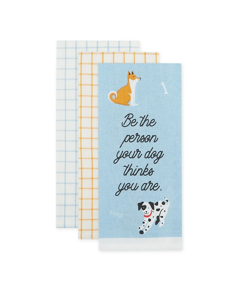 Design Imports Everyday Pets Kitchen Collection Absorbent Dishtowel Set, 18x28", Dog Person, 3 Count