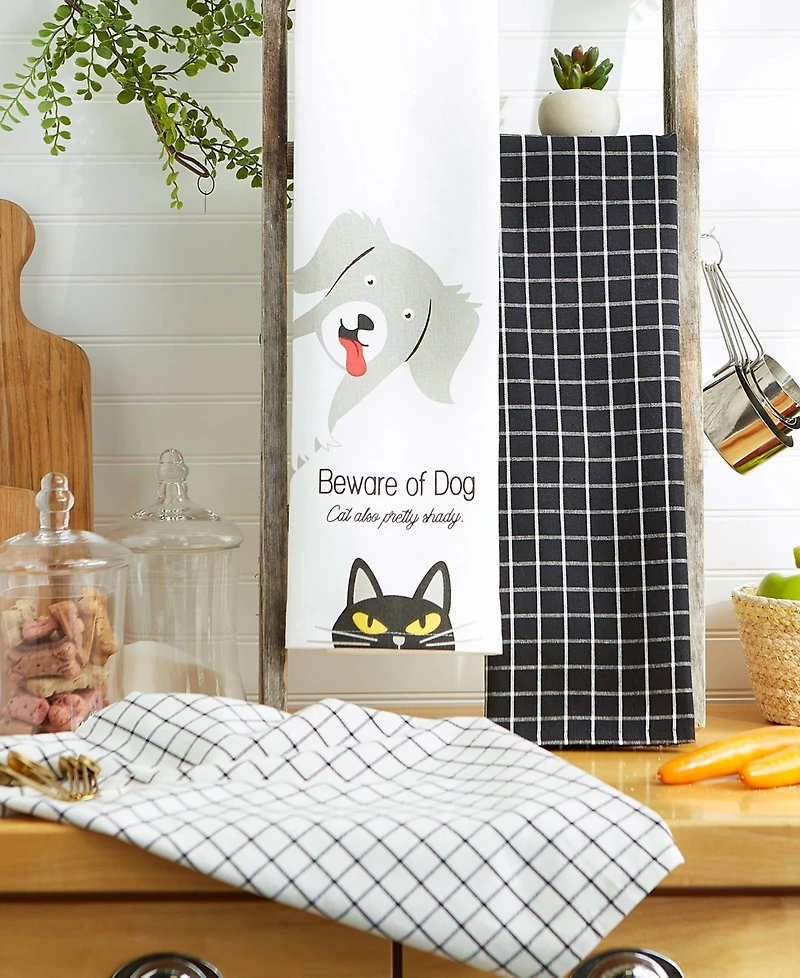 Design Imports Everyday Pets Kitchen Collection Absorbent Dishtowel Set, 18x28", Beware, 3 Count