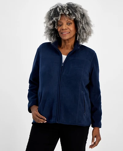 Style & Co Plus Solid Polar Fleece Zip-Front Jacket, Exclusively at Macy's